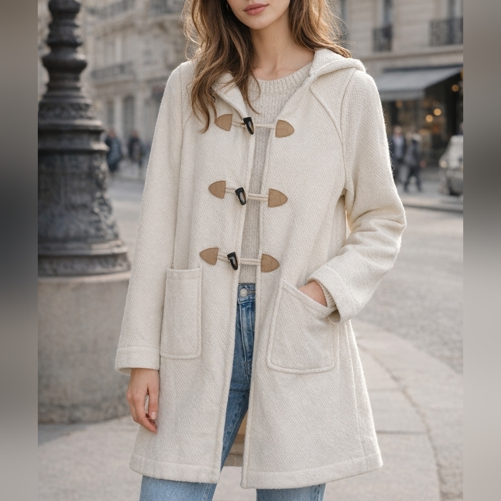 ba&sh Cotton Duffle Coat Cream Ivory Hooded Toggle Jacket Women’s Size XS